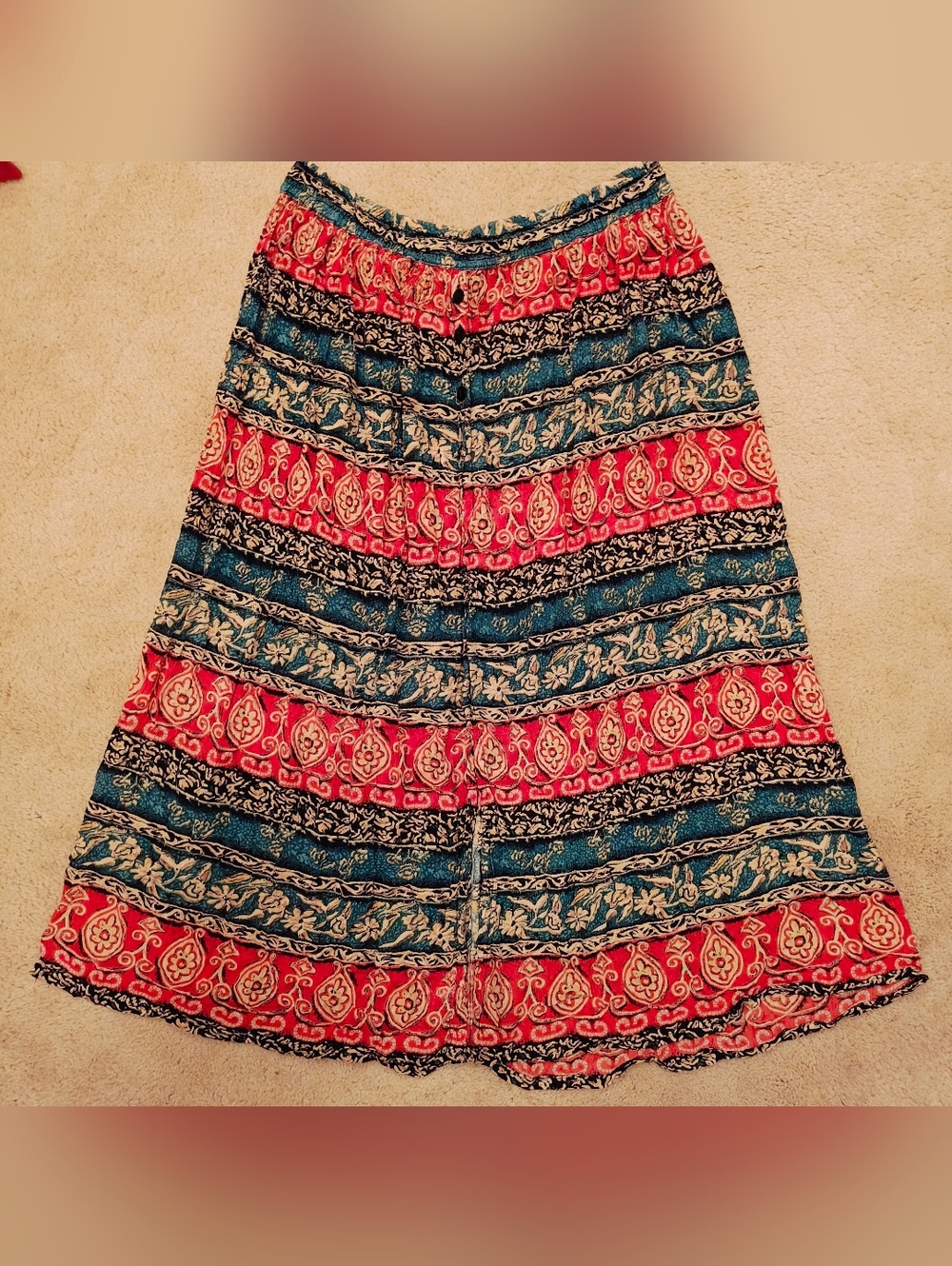 Vtg Plus Size Exclusif by Whispers Bohemian Front Button Down Crinkle Maxi Skirt